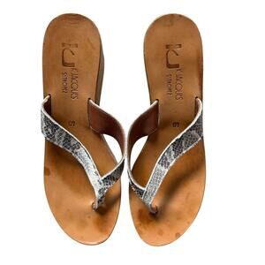 K Jacques St. Tropez Python Print Leather Cork Wedge Thong Sandal Size 40 (US 9)